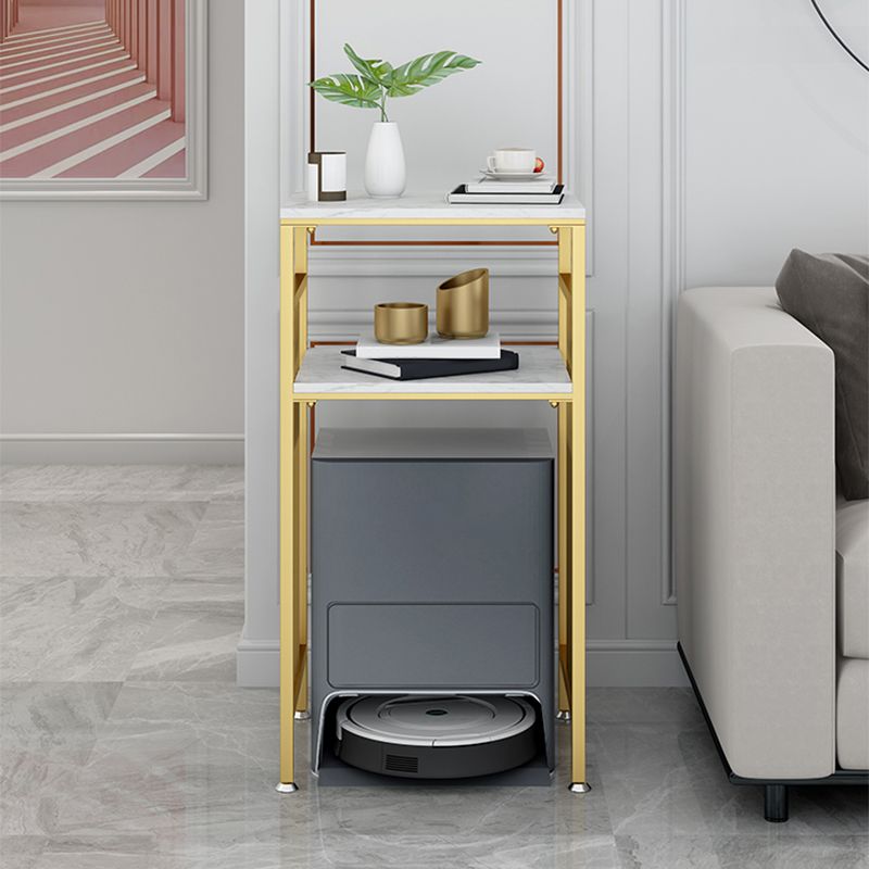 Modernistic Square Slate Top Side Table Metal 4 Legs End Table