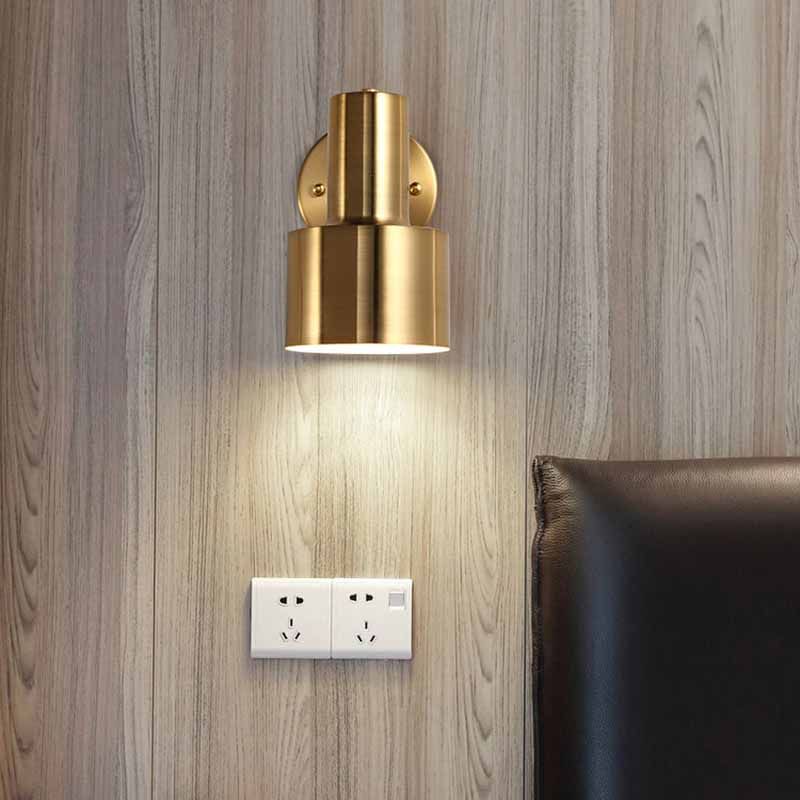 Metal Modern Wall Sconce Cylinder Shape Vanity Lamp with Copper Shade for Bathroom