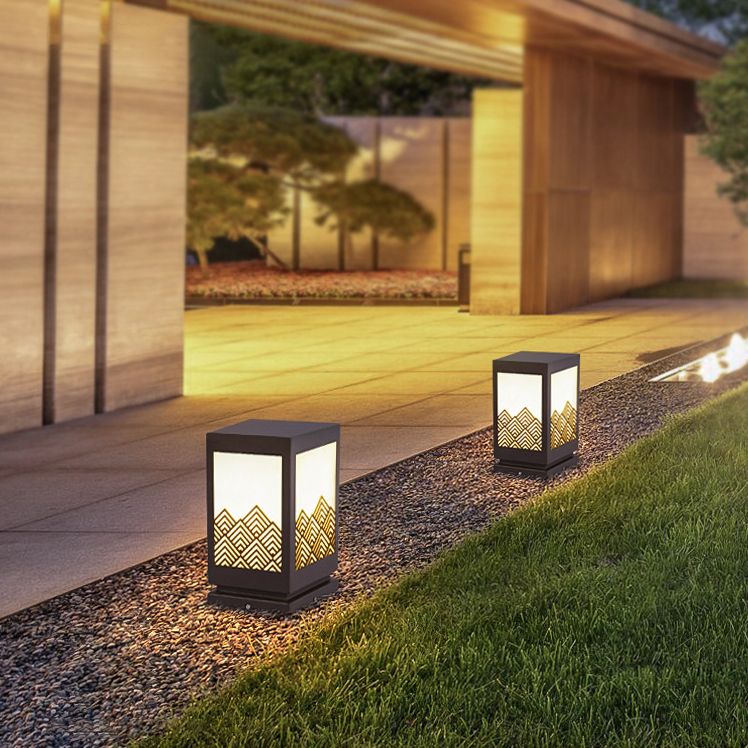 Waterproof Pillar Lamp Square Black Solar Outdoor Lights for Garden