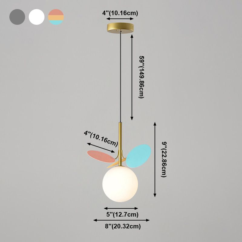 Modern Creative Single Pendant Light Globe Hanging Lamp with White Glass Shade