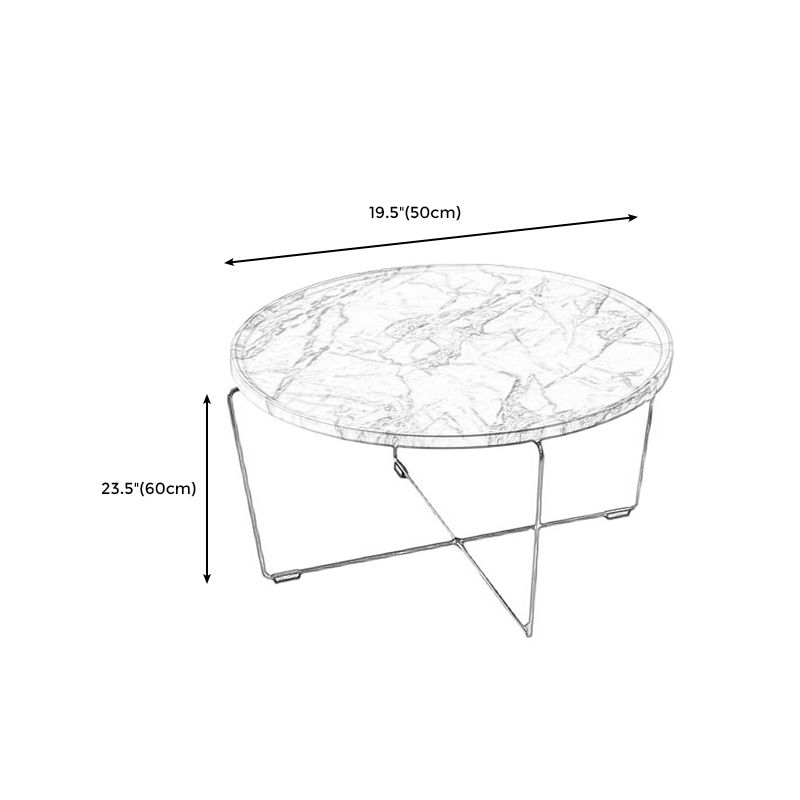 Cross Leg Base Design White/grey Faux Wood Top Metal Iron Round Coffee Table