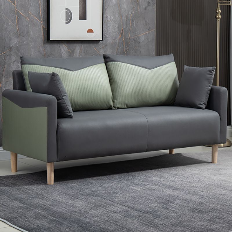 Contemporary Sofa with 2 Pillows Square Arm Living Room Seating