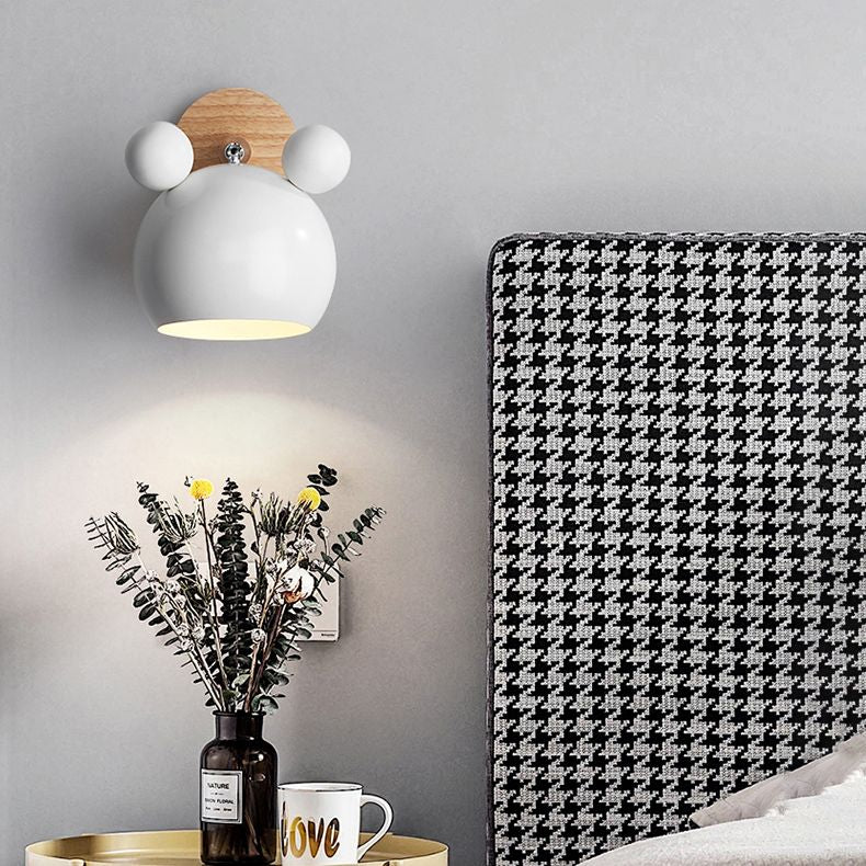 Wrought Iron Macaron Wall Sconce in Modern Concise Style Wooden Geometric Wall Lamp for Bedroom