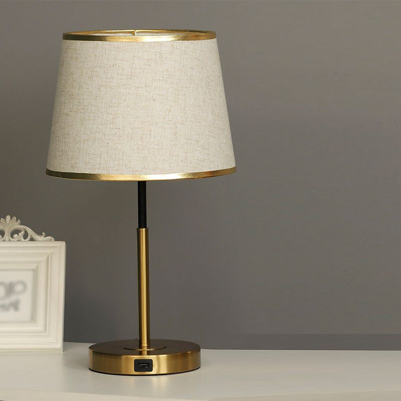 Gold Metal Table Light Modern 1-Light Bedroom Nightstand Lamp with Bucket Fabric Shade
