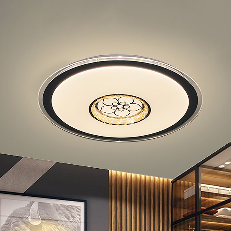 Round Ceiling Mounted Fixture Simple Crystal Block LED Black Flush Lamp with Loving Heart Pattern