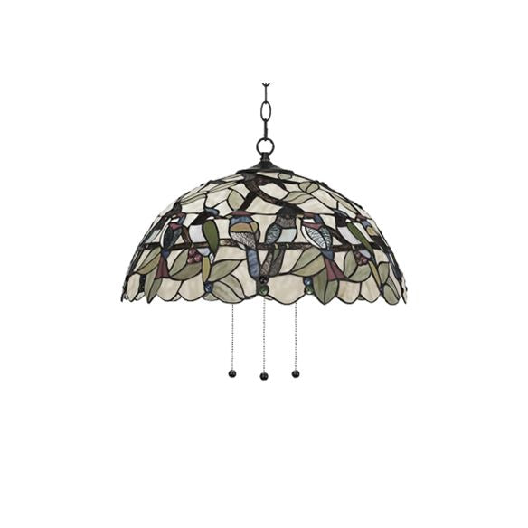 Light a sospensione per uccelli tropicali verdi Tiffany 1 Testa Multicololore in vetro colorato per sala da pranzo