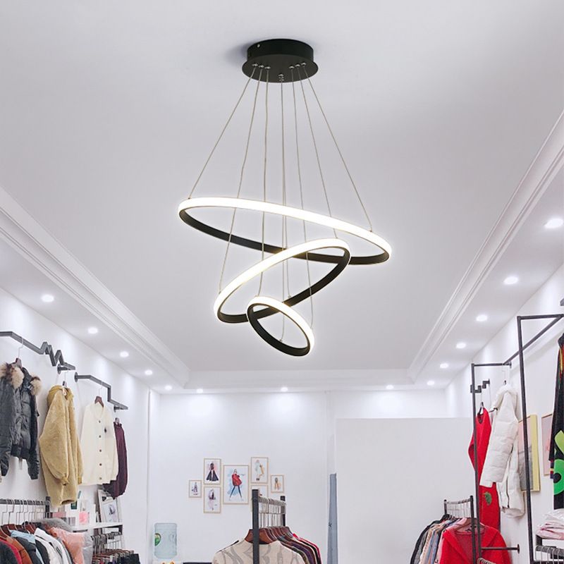 3-Light Suspended Lighting Fixture Minimalist Style Ring Shape Metal Chandelier Lamp