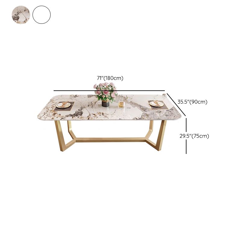 Rectangle Sintered Stone Dining Table Luxury Trestle Base Fixed Table