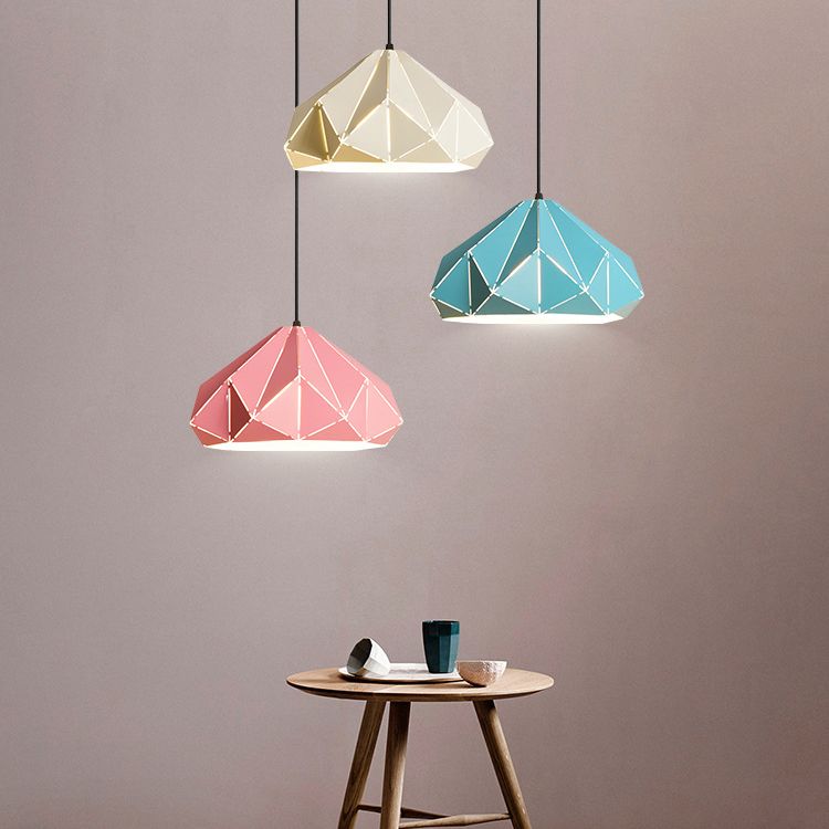 Geometric Shape Metal Hanging Lamp Nordic Macaroon Style 1-Light Pendant for Kitchen Bedroom