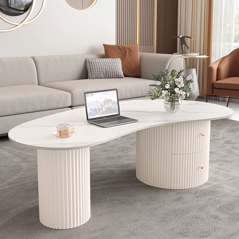 Slate Coffee Table with 2 Legs Modern Coffee Cocktail Table with Drawer