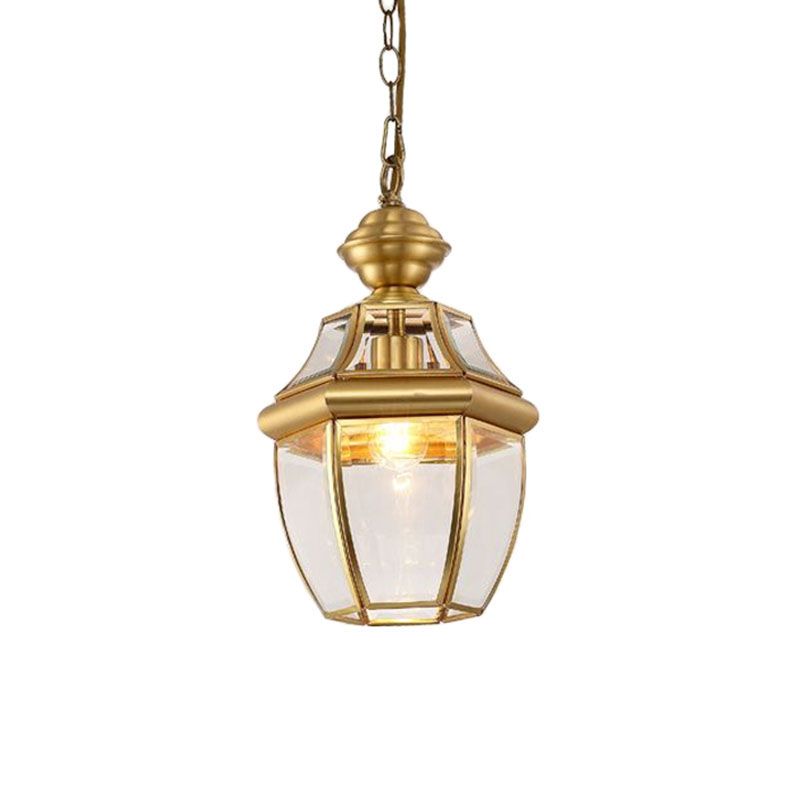 Laiton ovale lanterne suspension colonial Style en verre transparent plafond plafond lumière