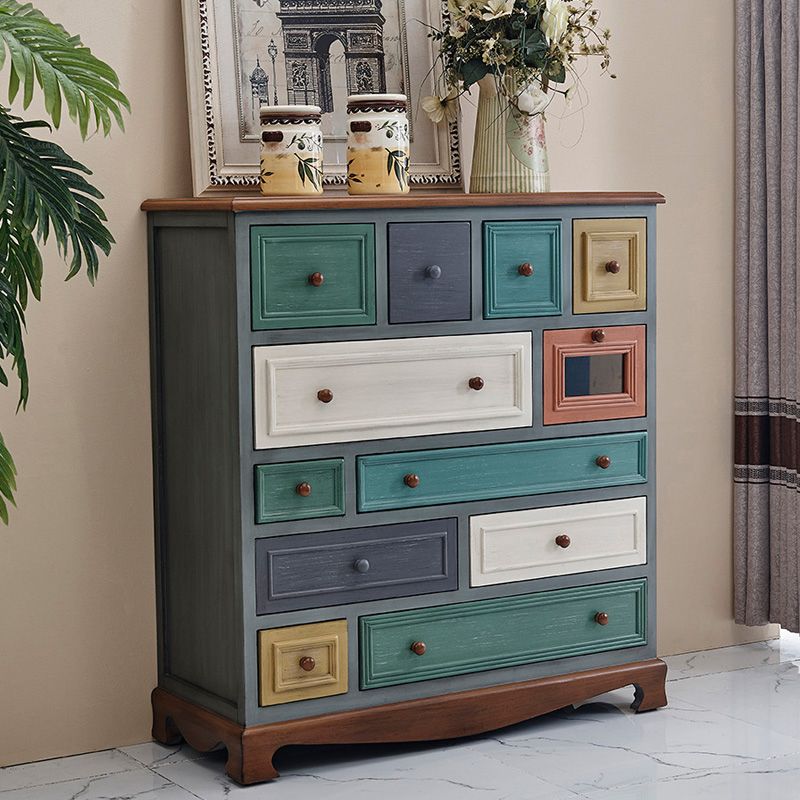 Nautical Vertical Chest Bedroom Solid Wood Storage Chest with Drawers