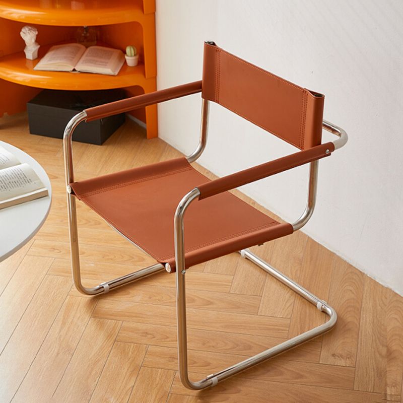 Modern Dining Accent Chair Faux Leather and Metal Dining Arm Chair