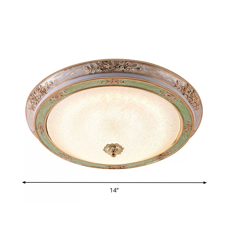 Seeded Glass Green Flush Lamp Fixture Domed LED Traditional Flush Mount Lighting in Warm/White Light, 14"/16"/19.5" W