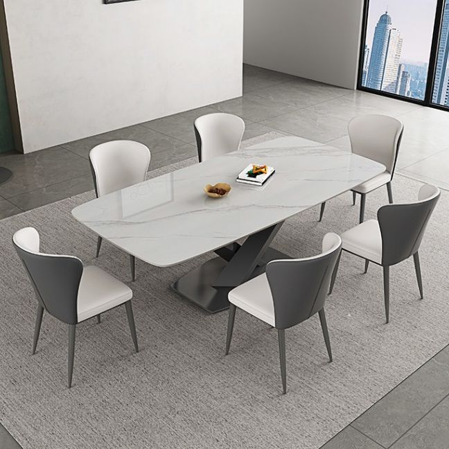 Industrial Style Rectangle Table Sintered Stone Dining Table with Metal Legs for Home