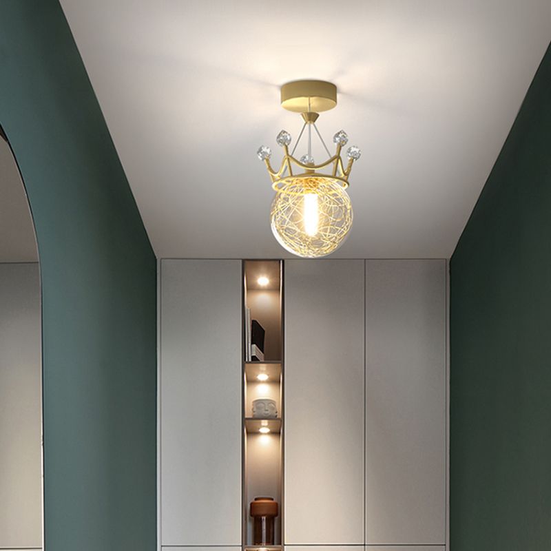 Contemporary Crown Flush Light Fixture Glass 1 Light Flush Mount Lamps in Gold