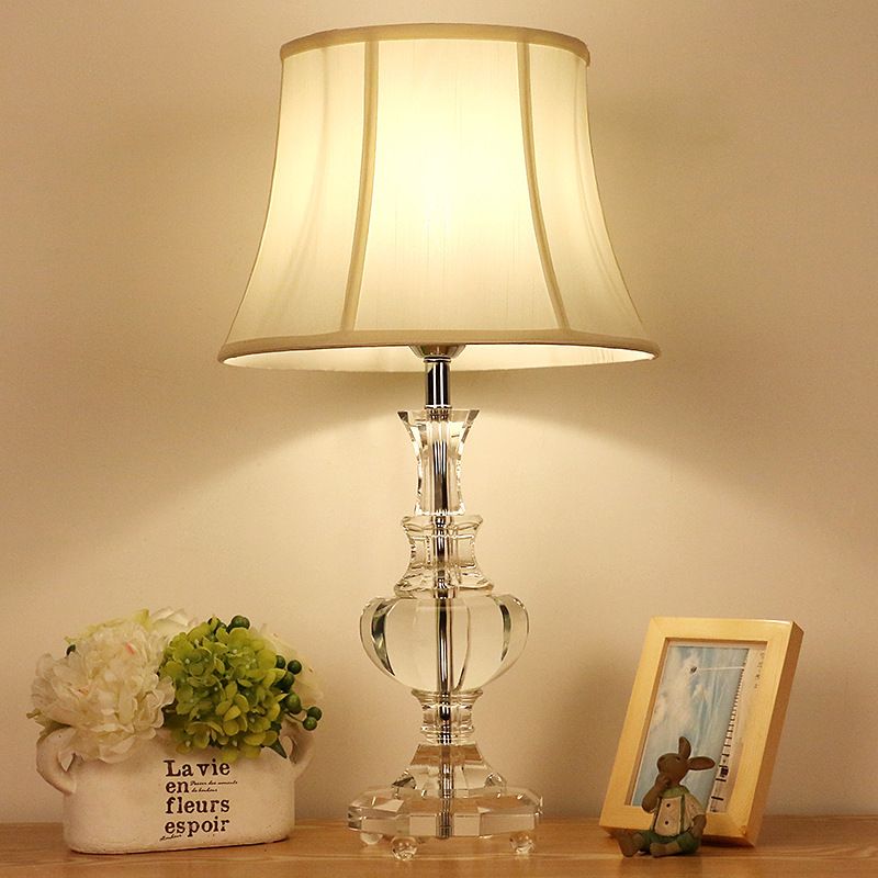 1 Light Night Lodge Lodge White Empire Shade Bedroom Table Light With Crystal Base