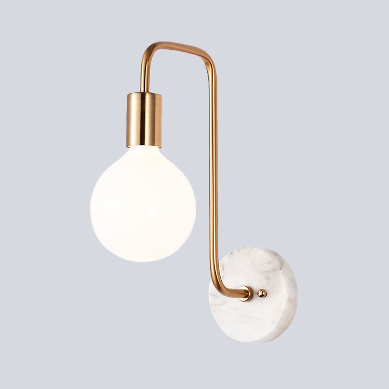 Gold Sphere Sconce Light Fixture Modernism 1-Head Cream Glass Wall Mounted Lamp with Right Angle Arm