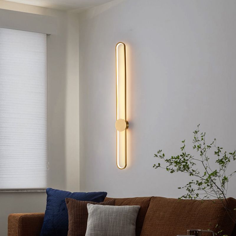 Nordic Style Brass Wall Light Linear Single Light LED Wall Sconce for Living Room