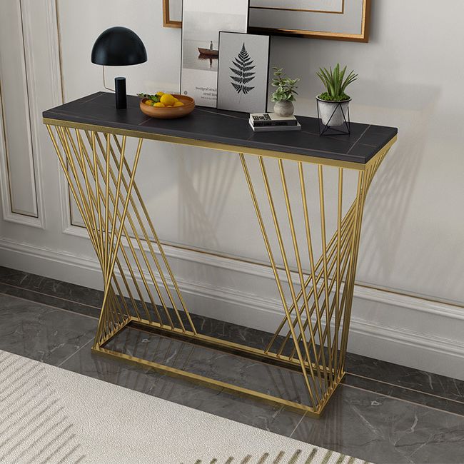 31.5" Tall Glam Console Table Stone Rectangle End Table for Hall