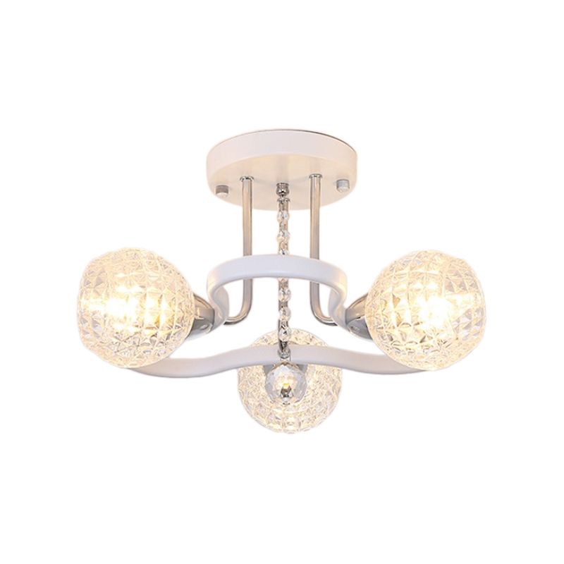 Luz de montaje semi-flush de 3/5 luces con sombra de vidrio de celosía y luz de techo moderna de caída de cristal en blanco