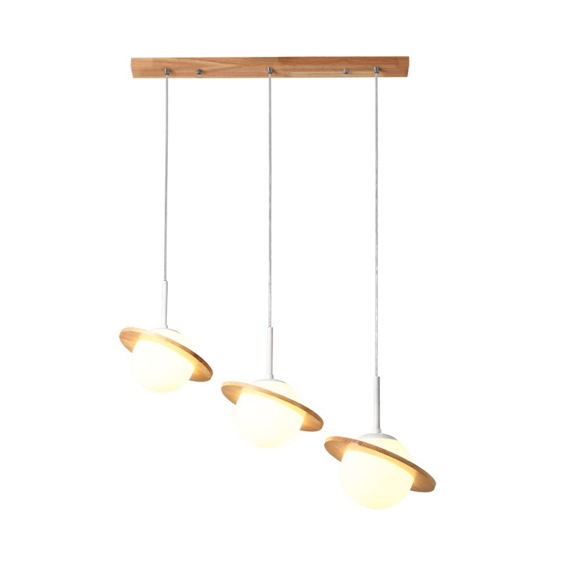 Modern Globe Multi Light Posting Glass 3 cabezas Lámpara de techo de comedor con detalle de madera de anillo
