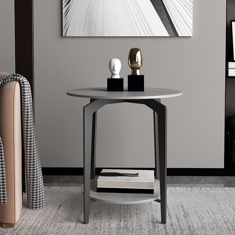 Minimalist Round Corner Table Slate 4 Legs Sofa Side Table with Storage