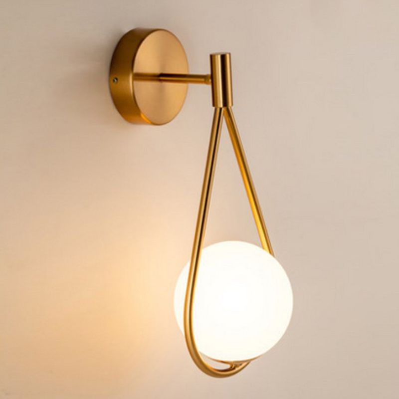 White Glass Globe Wall Light 1 Light Modern Minimalist Sconce Light for Study Living Room