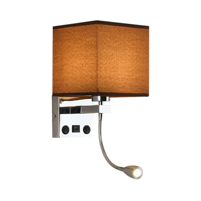 Modern Metal Wall Sconce Square Shape Wall Light with Fabric Shade for Bedroom