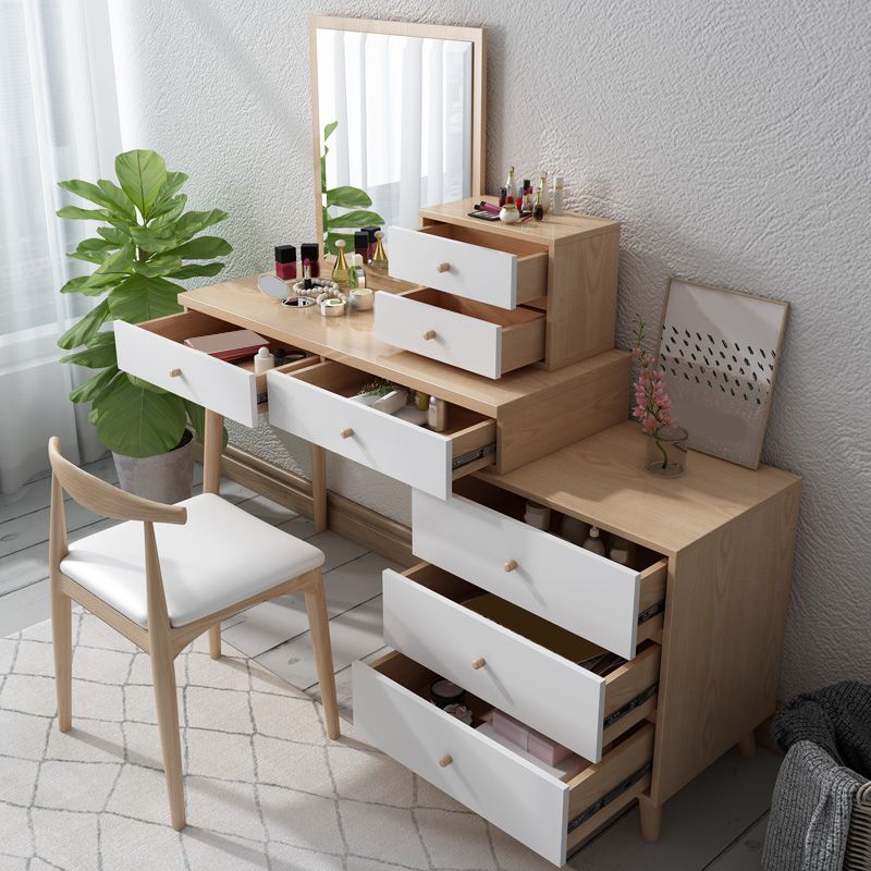 Wood Drawers Included Vanity Makeup Dressing Table Set with Stool and Mirror - 39.4" W