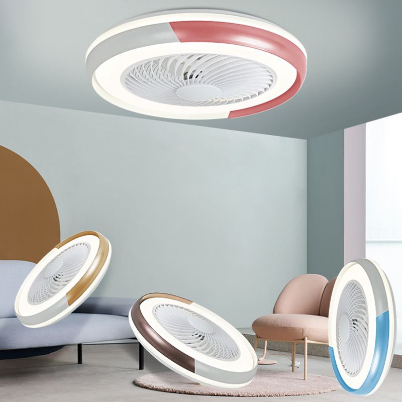 19,5 "breite Macaron Runde 5 Klingen Deckenventilator Lampe Acryl Kinder Schlafzimmer LED Semi Flush Light, Fernbedienung