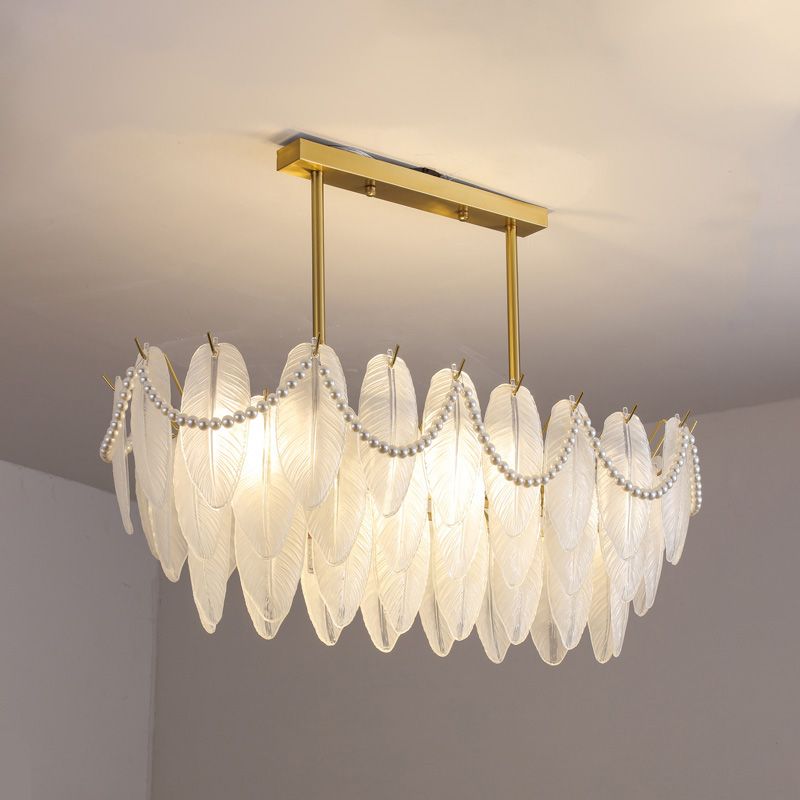 Feather-Shaped Island Light Fixtures Modernism Glass Island Pendant Lights in White Finish