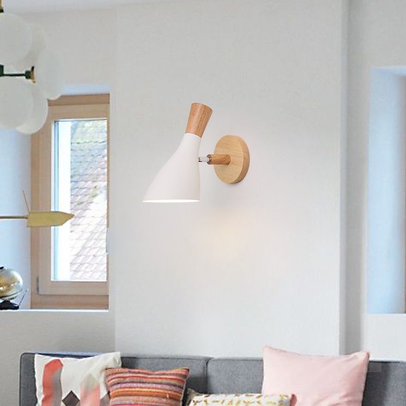 Nordic Macaroon Style Wall Lamp Angle Adjustable Simplicity Hallway Lighting Fixture with Solid Wood Base