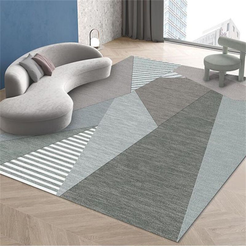 Simplicity Gray Tone Carpet Geometric Polyester Area Rug Stain Resistant Indoor Rug for Home Decor