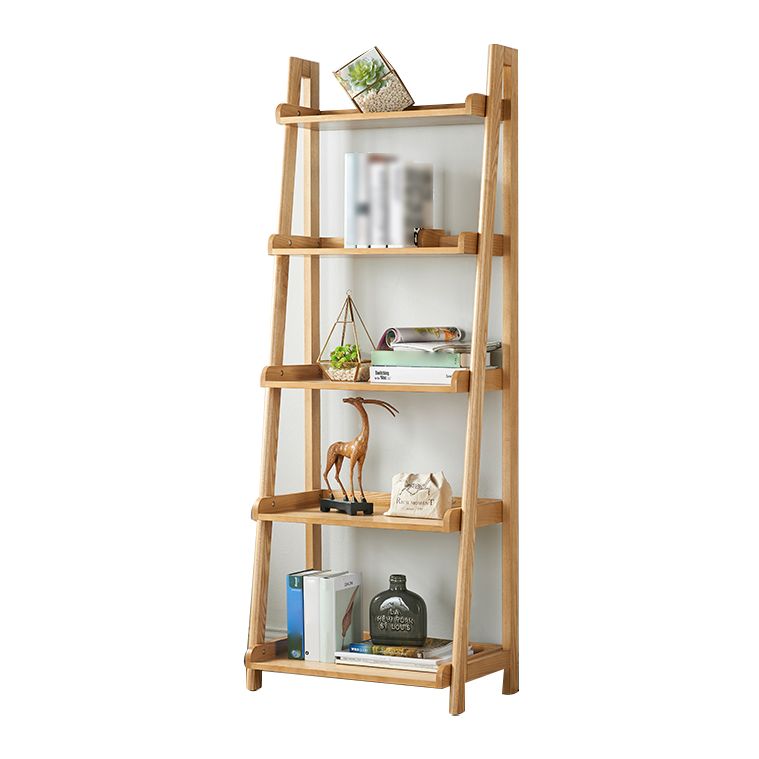 Scandinavian Ladder Bookshelf Vertical Open Ash Bookcase for Living Room