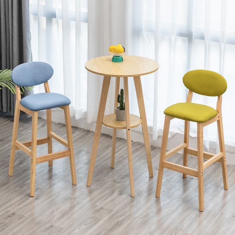 Milk Tea Shop Scandinavian Leather Stool Matte Finish Rubberwood Footrest Barstool