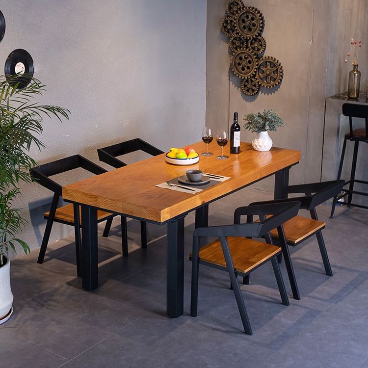 1/5 pcs Juego de comedor industrial de metal con mesa de mesa de madera de pino