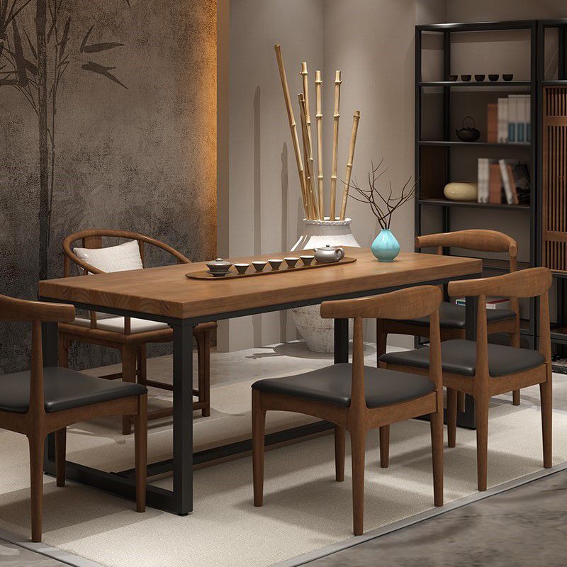 Industrial Rectangle Dining Table Pine Solid Wood Table with Trestle Base for Home Kitchen Dinner