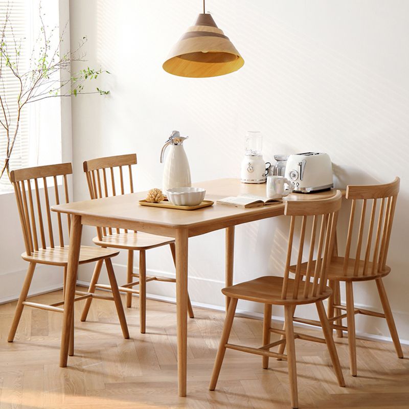 Contemporary Rectangle Dining Site Table Oak Solid Wood Furniture with 4 Legs