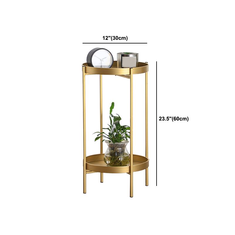 Mid-Century Round Tray Top Side Table Metal 4 Legs End Table with Shelf