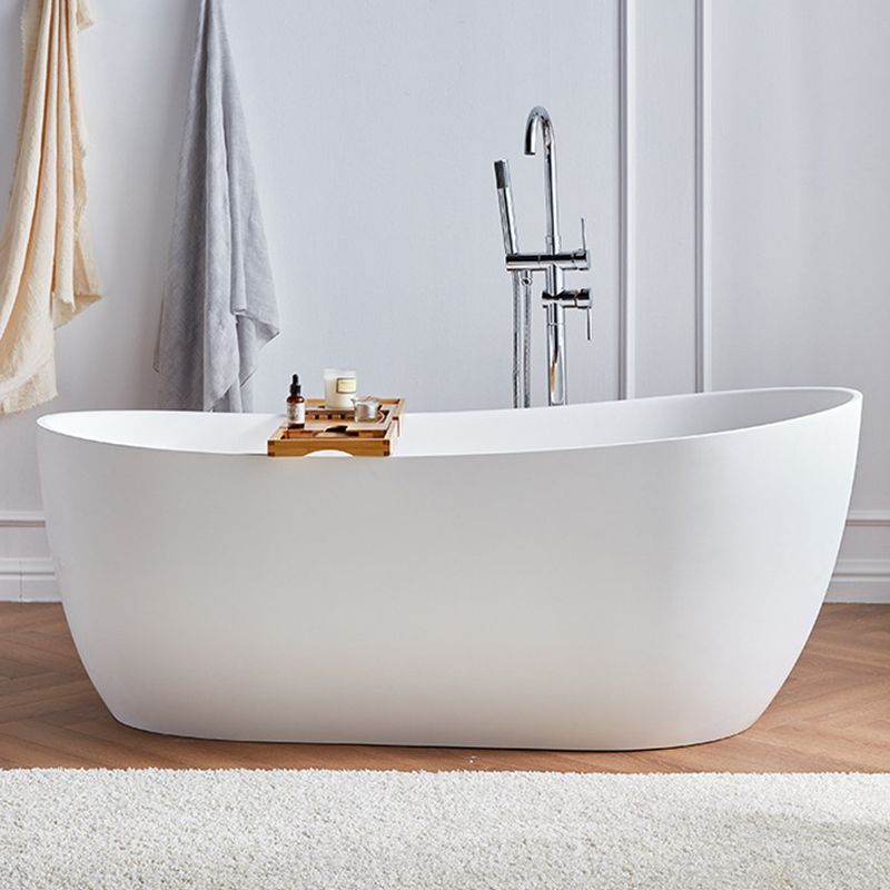 Modern Stone Freestanding Oval Tub Soaking 25.2-inch Tall White Bathtub(Board not Include)