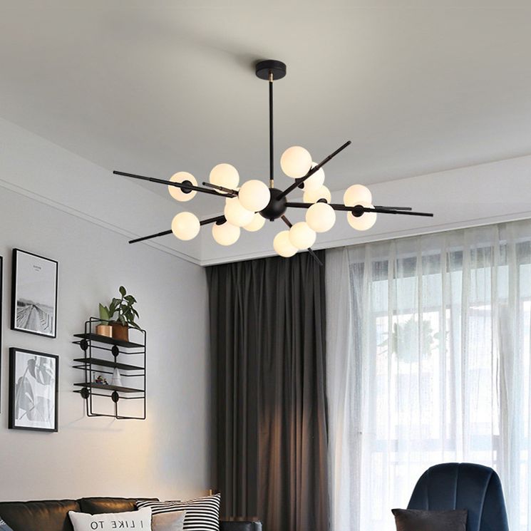 Modern Starburst Hanging Chandelier Light Opal Glass Shade Ceiling Chandelier for Living Room