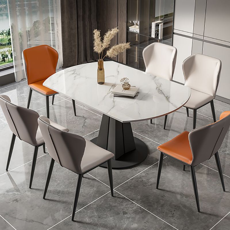 Modern Sintered Stone Top Dining Table Extendable Round Table with Pedestal Base