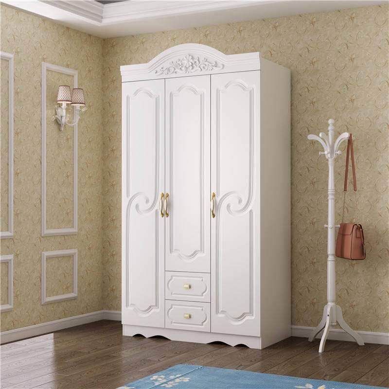 French Country Wardrobe Cabinet White Engineered Wood Wardrobe with 2 Drawers