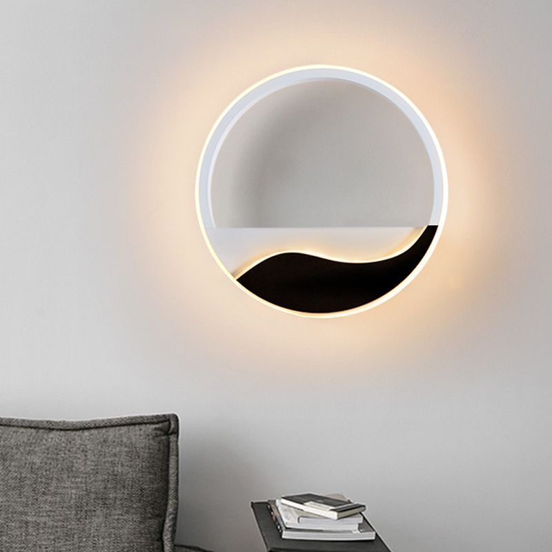 Acrylic Ring Sconce Light Fixture Minimalist White and Black LED Wall Mounted Lamp in White/Warm Light