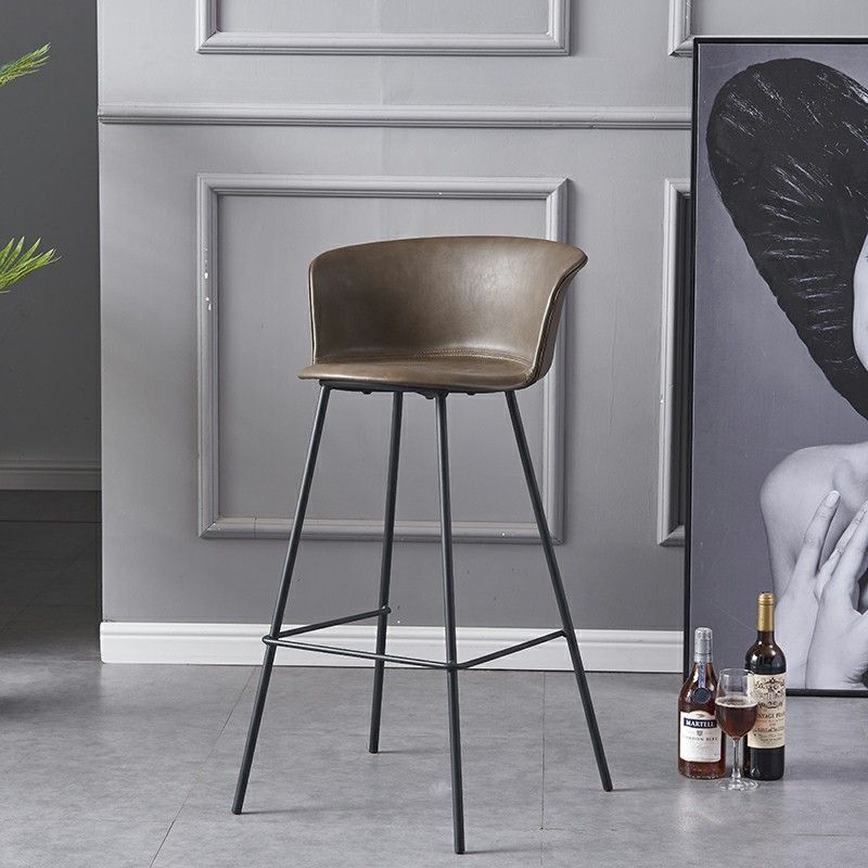 Restaurant Low Back Bar Stool Modern Leather Footrest Counter Height Stool