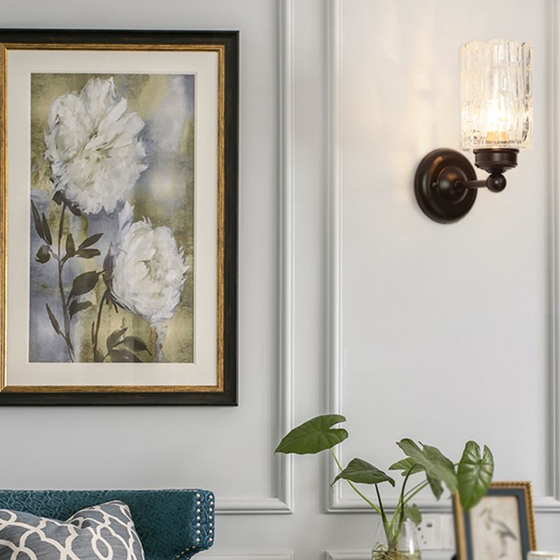 Nordic Style Wall Light Cylinder Shape Wall Lamp with Glass Shade for Bedroom