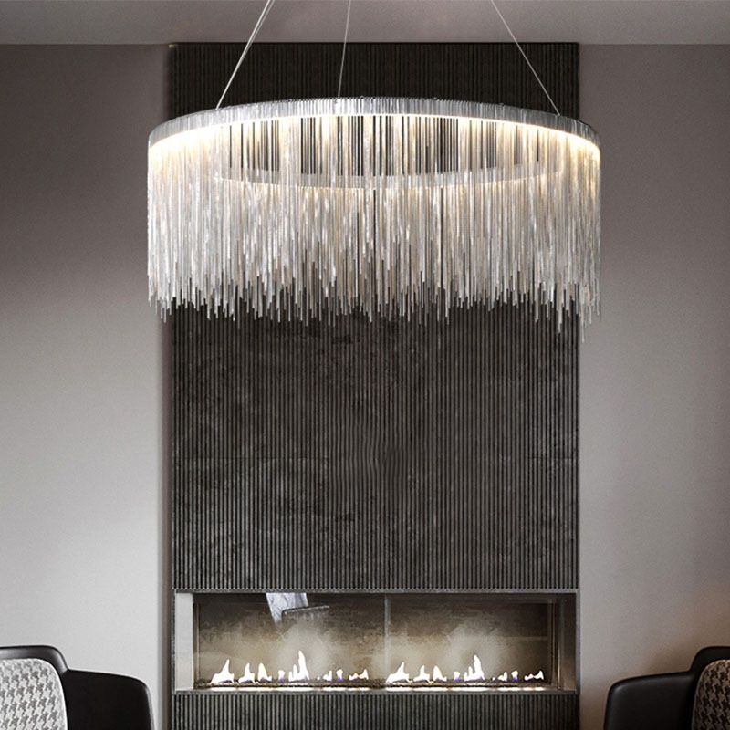 Circular Down Lighting Pendant Modern Metal Living Room LED Ceiling Pendant Light in Silver