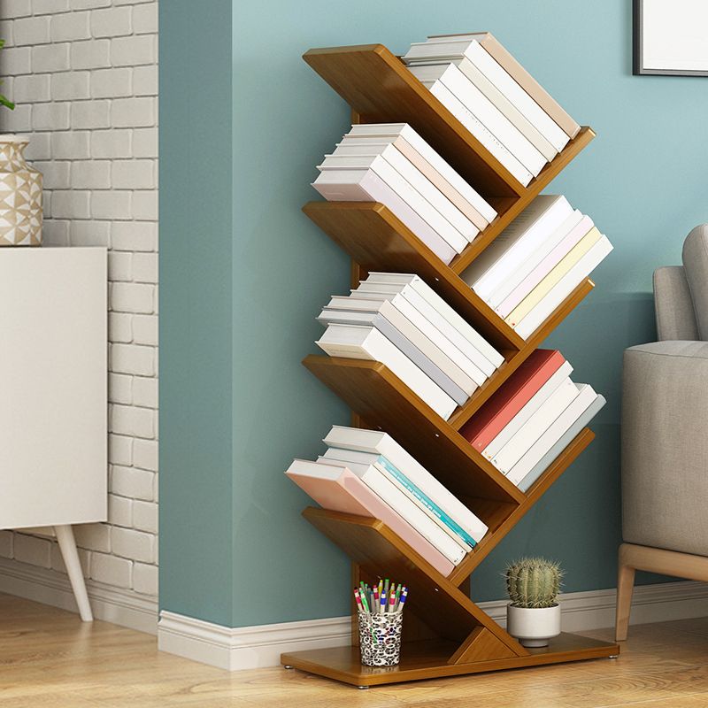 Modern Bamboo Bookshelf Geometric Closed Back Vertical Bookcase