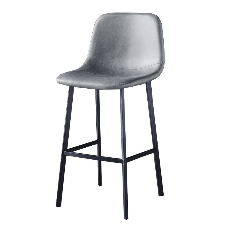 Contemporary Metal Barstool Low Back Turantable Faux Leather Cushion Footrest Stool